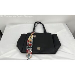 Vintage Ann‎ Klein Black Faux Pebbled Leather Tote Bag Purse Shoulder Bag Great